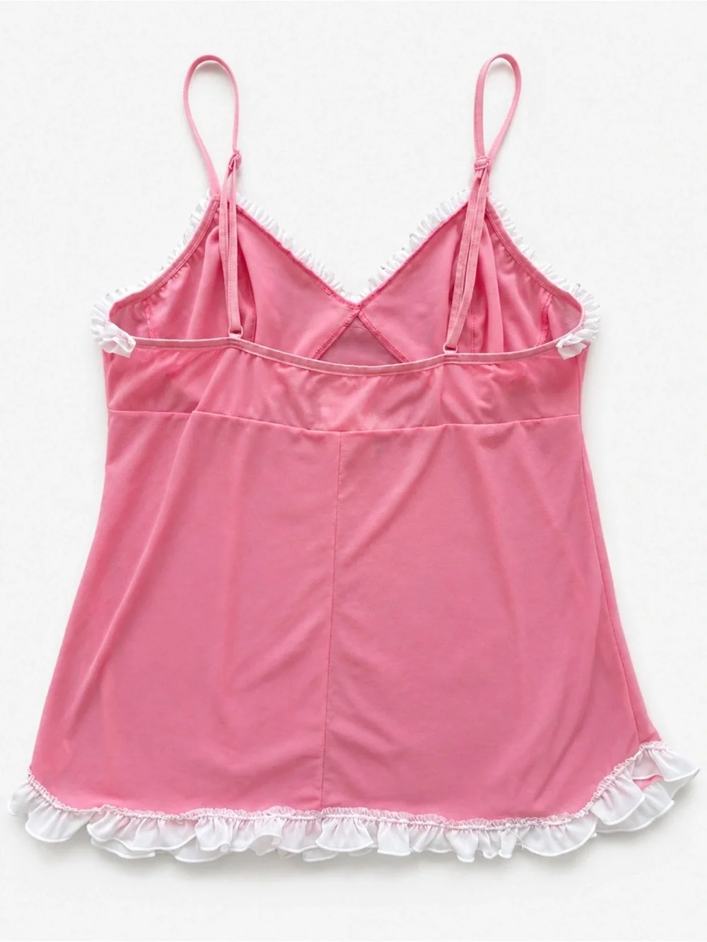 La Vie en Rose Pink Sheer Mesh Ruffle Trim Babydoll Camisole Top Medium - Picture 4 of 5